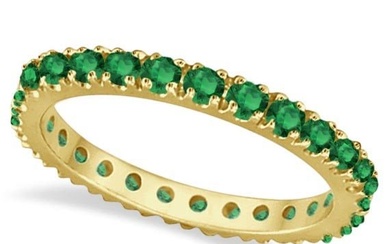 Emerald Eternity Stackable Ring Band 14K Yellow Gold 0.75ctw