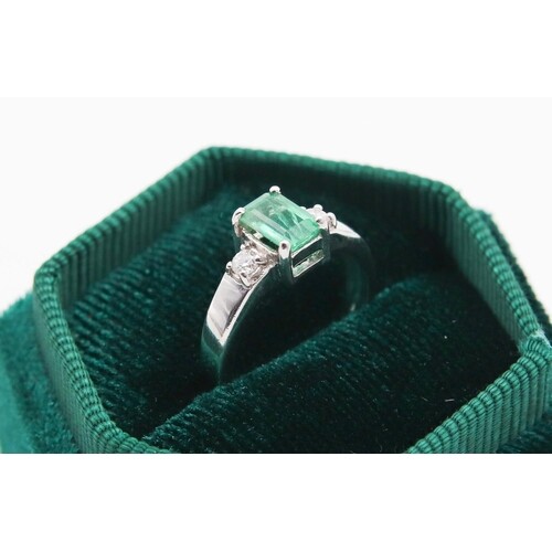 Emerald and Diamond Ladies Ring Mounted on 9 Carat White Gol...