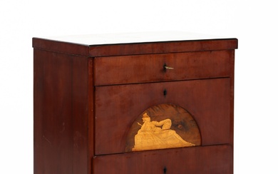 Empire mahogany chest of drawers with marquetry, first half of the 18th century