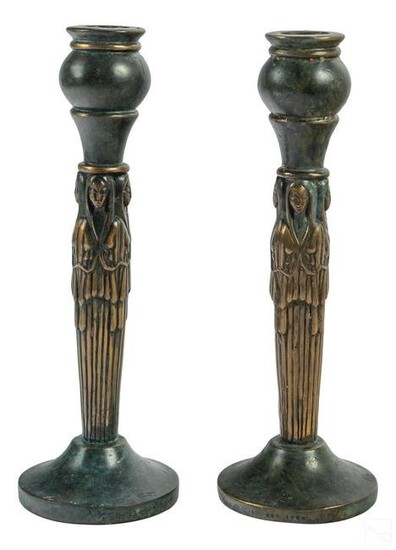 Erte Art Deco Bronze Maidens Figural Candlesticks