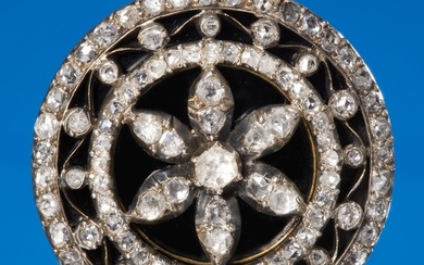 FINE AND RARE ANTIQUE DIAMOND AND ENAMEL BROOCH