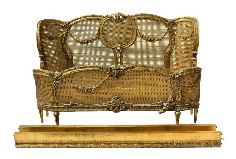 FRENCH BRONZE MOUNTED GILTWOOD CANED BED