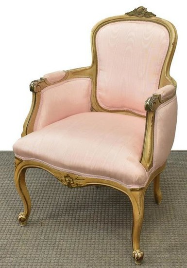 FRENCH LOUIS XV STYLE PINK SILK MOIRE BERGERE