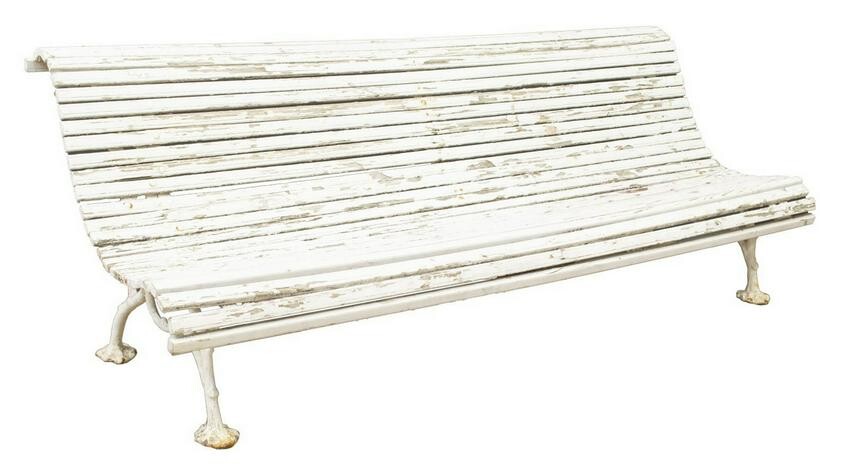 FRENCH PAINTED SLATTED & CAST IRON GARDEN BENCH