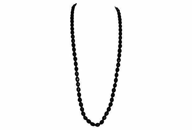 Faceted Black Bakelite Bead Necklace