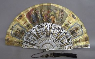 Fan (1) - Victorian - Mother of pearl, Paper - Mid 19th century