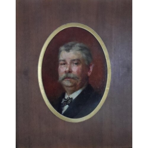 Fine quality 1909 oil on wood panel portrait of a European g...