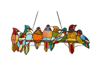 Flock of Birds Stained Art Glass Hanging Panel