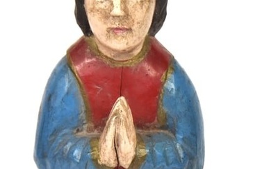 Folk Art Wooden Figure of Kneeling Woman