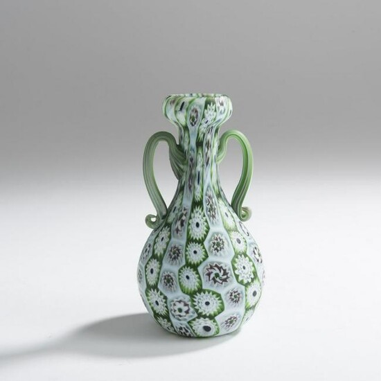 Fratelli Toso, 'Murrine' vase with handles, c. 1905