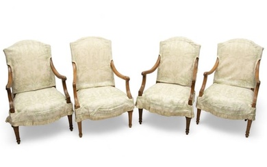 French And American Louis XVI Period And Style Bleached Wood Armchairs, 18th & 20th C., H 40" W