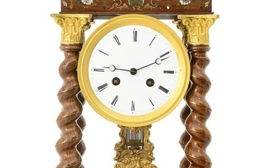 French Empire Gilt Bronze-Mounted & Inlaid Rosewood Portico Clock
