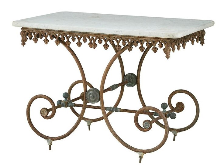 French Iron, Brass and Marble-Top Baker's Table