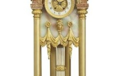 French Ormolu-Mounted Onyx And Marble Pedestal-Clock