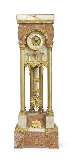French Ormolu-Mounted Onyx And Marble Pedestal-Clock