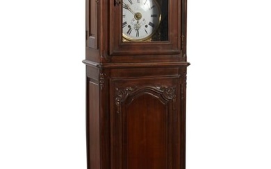 French Provincial Walnut Morbier Clock, 19th c., H.- 89 in., W.- 23 in., D.- 13 in.