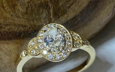 GIA certified - 14 kt. Yellow gold - Ring - 0.50 ct Diamond - Diamonds