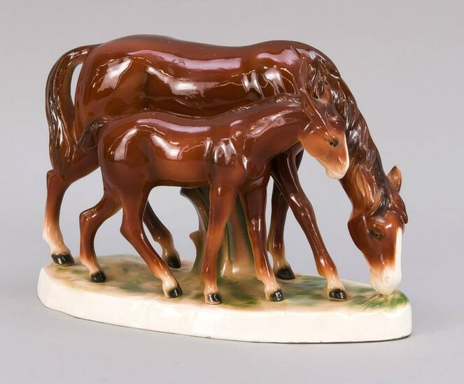 German Sitzendorf ceramic figure group. Horse with