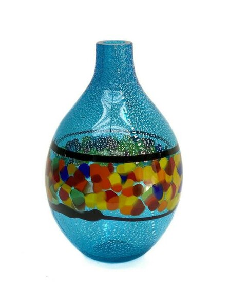 Glass Studio Murano Italy Large Art Glass Vase, Signed
