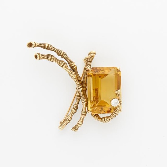 Gold, Citrine and Diamond Brooch, Erwin Pearl