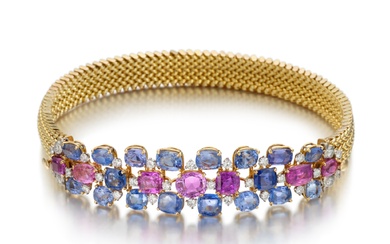 Gold, Multi-Colored Sapphire and Diamond Choker-Necklace
