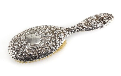 Gorham Sterling Silver Vanity Hair Brush c1900 Repousse hand chased floral