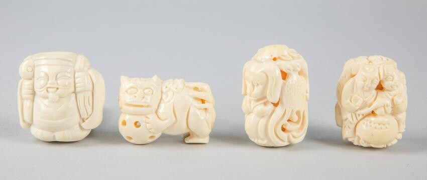 Group Japanese Taisho Vegetable Ivory Figurines