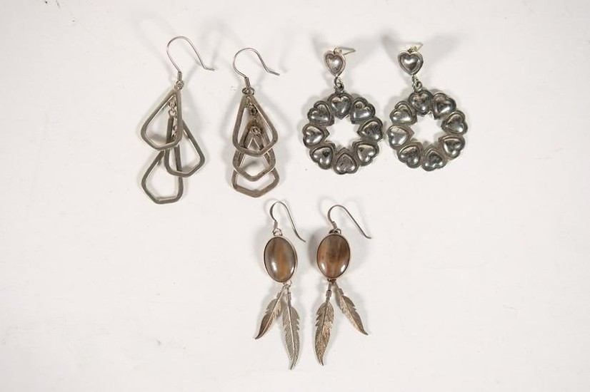 Group, Three Pairs Sterling Silver Earrings
