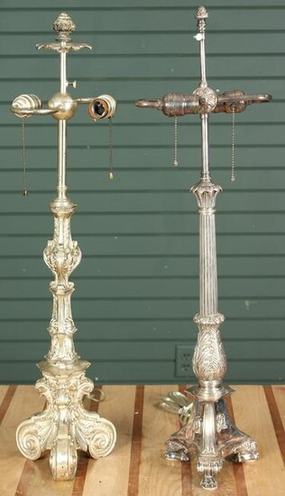 Group of 2 Neoclassical Silver Plated Table lamps