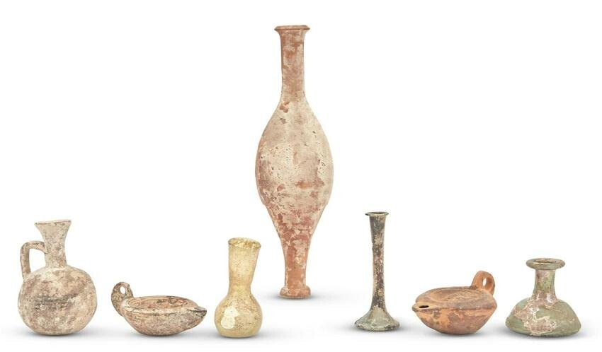 Group of Roman Glass and Pottery Table Articles