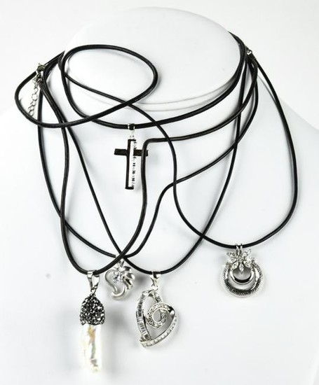 Group of Sterling Silver & Leather Cord Necklaces