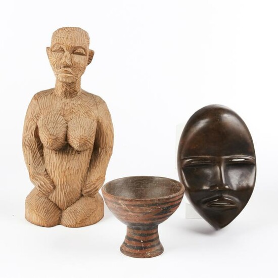 Grp: African Carved Wooden Objects - Mask Bowl