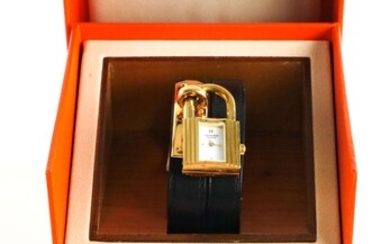 HERMES Paris - Montre bracelet “Kelly” - Cadran blanc - Boitier en acier doré -...