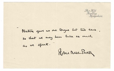HISTORY - BADEN-POWELL Robert (1857 - 1941) - Autograph letter signed