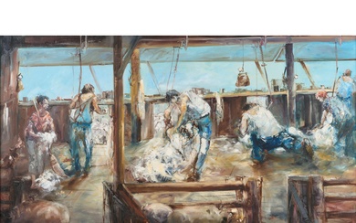 HUGH SAWREY (1923-1999) On the Board at Bexley QLD c.1965 oil on canvas 98.5 x 179cm