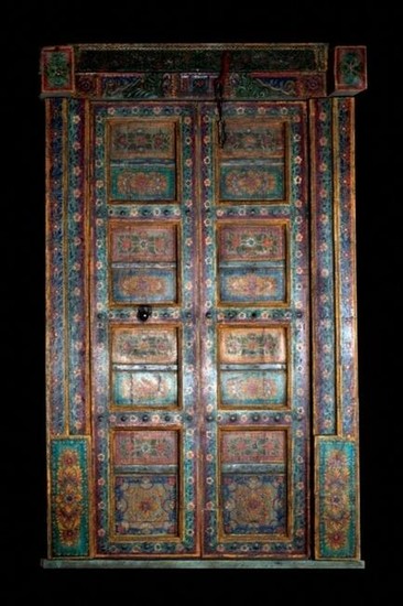 Haveli Polychrome Wood Doors With Frame, 90.5"H