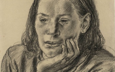Henriët, Henk (1903-1945). (Portrait of a pensive woman). Drawing, black...
