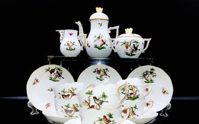 Herend - Exquisite Coffee Set for 6 Persons (15 pcs) - "Rothschild Bird" Pattern - Coffee service - Hand Painted Porcelain