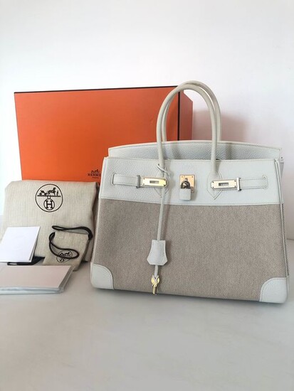 Hermès - Birkin 35 Bi-Matiere White Leather Beige Canvas Handbag