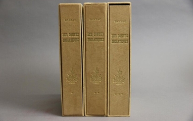 Honored by Balzac. "Funny Tales". Historized by André Hubert. 3 volumes in hardcover. Paris, Editions de l'Odéaon, 1952. Copy number 378 on Annam de Rives.