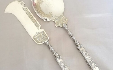 Ice cream serving cutlery in solid silver and vermeil (2) - .800 silver, Silver gilt - Georges Miguet - France - Late 19th century