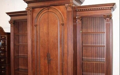 Impressive Habersham mahogany finish bookcase wall unit with self storing doors