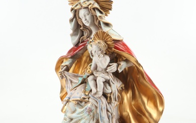 Italian Majolica Madonna and Child Figurine, Mid to Late 20th Century