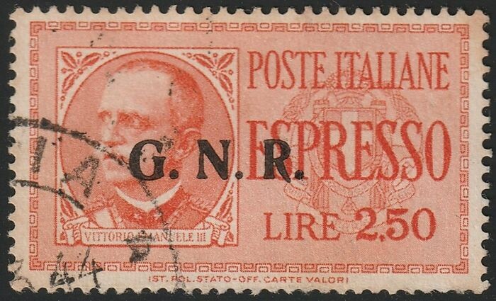 Italian Social Republic 1944 - RSI express stamps, issue of Brescia 2.50 l. with GN of the 2nd type + R of the 3rd type, certified - Sassone n.20/IIa