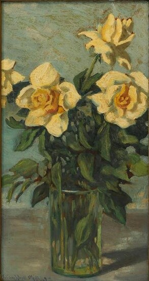 J. CAMPBELL PHILLIPS YELLOW ROSES STILL LIFE PAINT