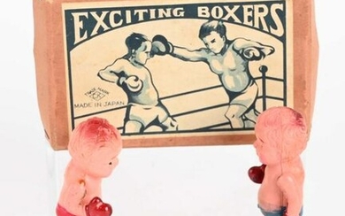 JAPAN CELLULOID WINDUP EXCITING BOXERS w/ BOX