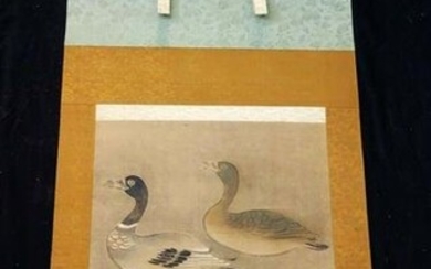 Japanese Rimpa Style Painting Scroll Mandarin Ducks