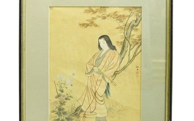 Japanese Shodo Yukawa (Japan, 1868) Framed Woodblock Print