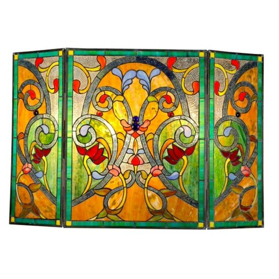 Jeweled Stained Art Glass Fireplace Screen