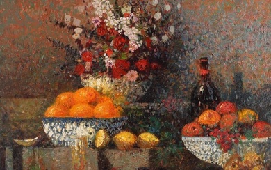 John Terelack (Am. b. 1942), Still Life - Flowers and Lobster, 1989, oil on canvas